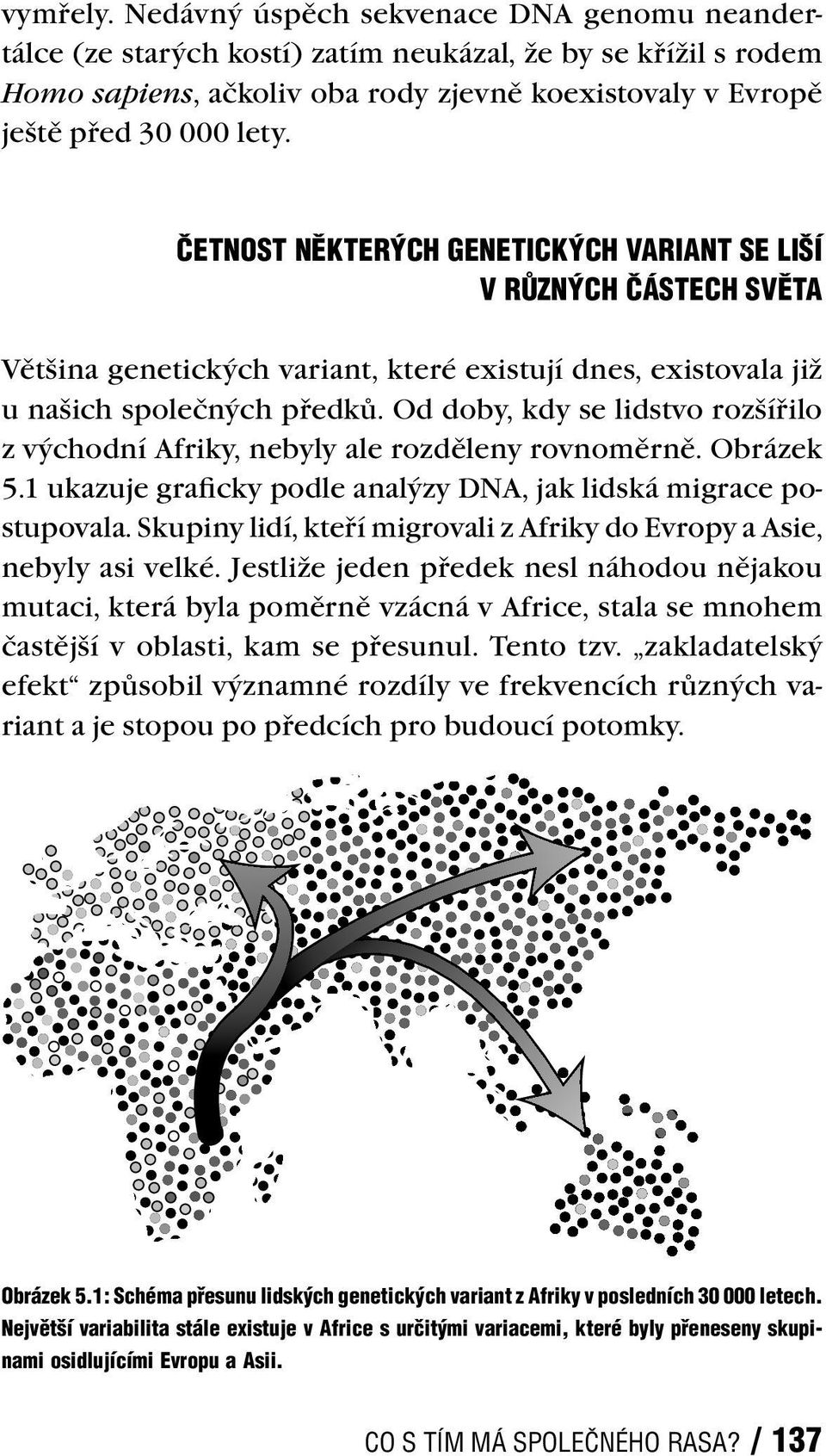 Od doby, kdy se lidstvo rozšířilo z východní Afriky, nebyly ale rozděleny rovnoměrně. Obrázek 5.1 ukazuje graficky podle analýzy DNA, jak lidská migrace postupovala.
