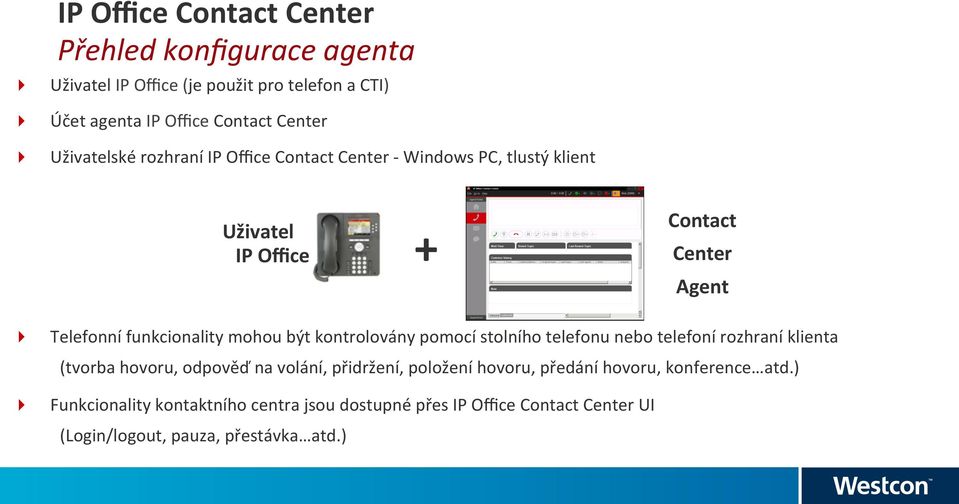 Telefonní funkcionality mohou být kontrolovány pomocí stolního telefonu nebo telefoní rozhraní klienta (tvorba hovoru, odpověď na volání,