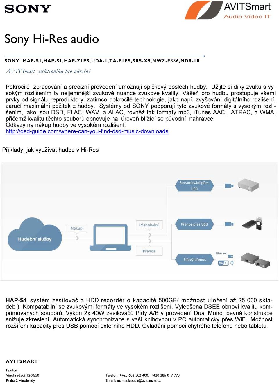 Systémy od SONY podporují tyto zvukové formáty s vysokým rozlišením, jako jsou DSD, FLAC, WAV, a ALAC, rovněž tak formáty mp3, itunes AAC, ATRAC, a WMA, přičemž kvalitu těchto souborů obnovuje na