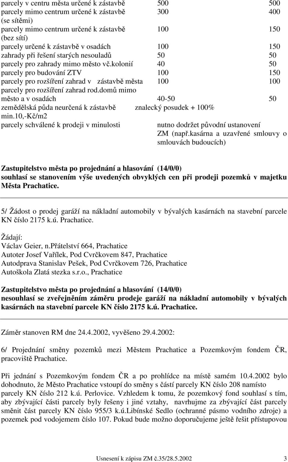 kolonií 40 50 parcely pro budování ZTV 100 150 parcely pro rozšíření zahrad v zástavbě města 100 100 parcely pro rozšíření zahrad rod.