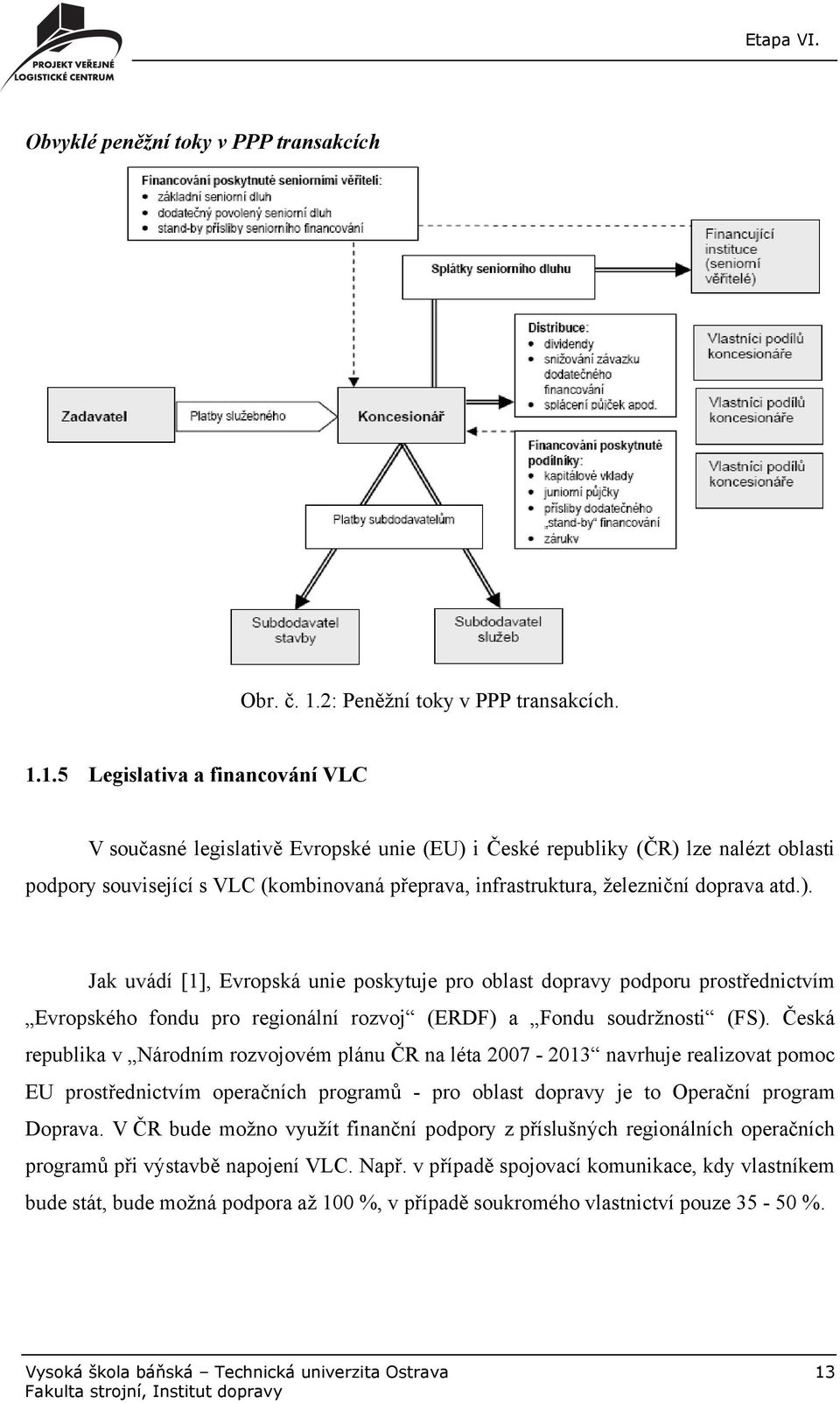 1.5 Legislativa a financování VLC V současné legislativě Evropské unie (EU) i České republiky (ČR) lze nalézt oblasti podpory související s VLC (kombinovaná přeprava, infrastruktura, železniční