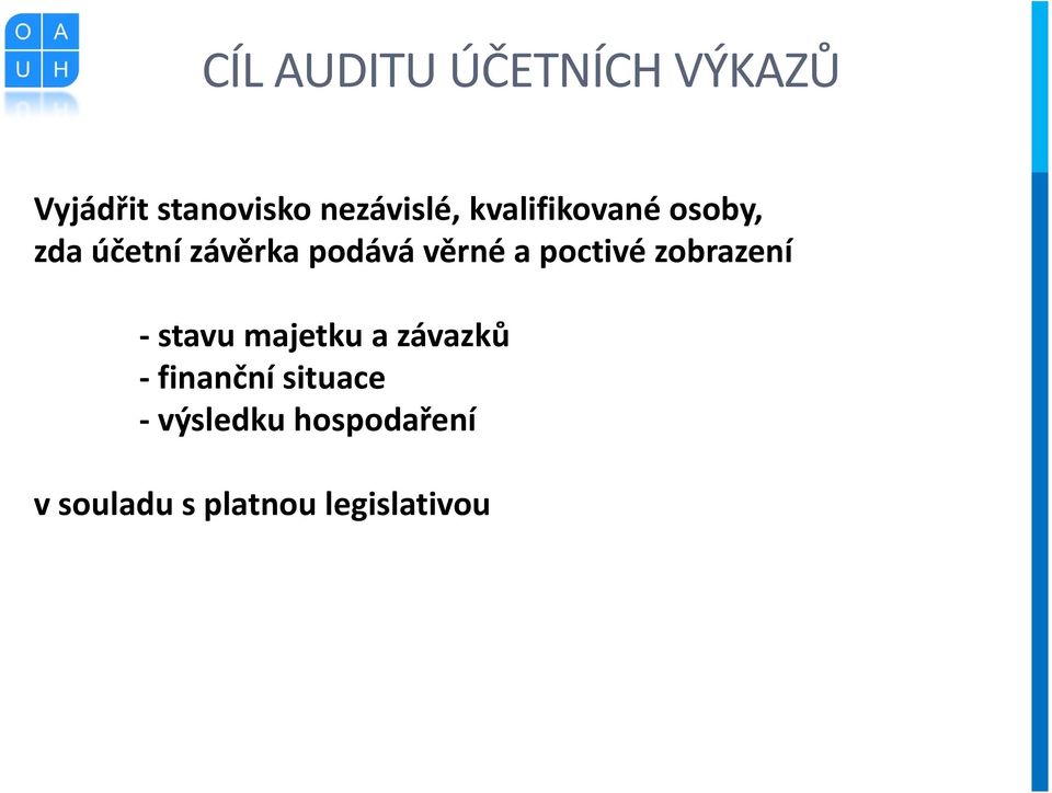 poctivé zobrazení -stavu majetku a závazků -finanční