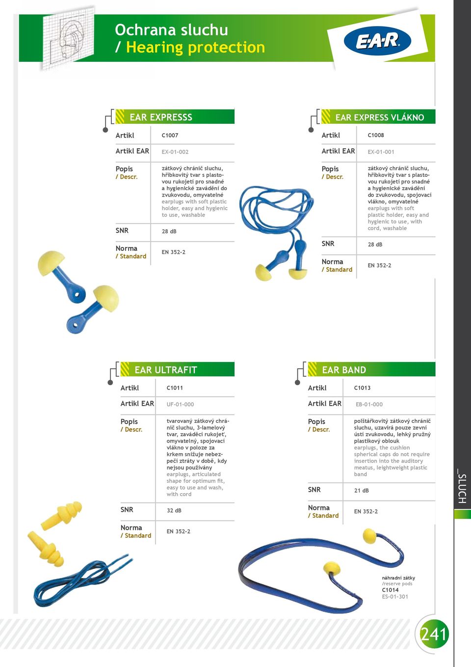 omyvatelné earplugs with soft plastic holder, easy and hygienic to use, with cord, washable 28 db EAR ULTRAFIT EAR BAND C1011 C1013 EAR UF-01-000 EAR EB-01-000 tvarovaný zátkový chránič sluchu,