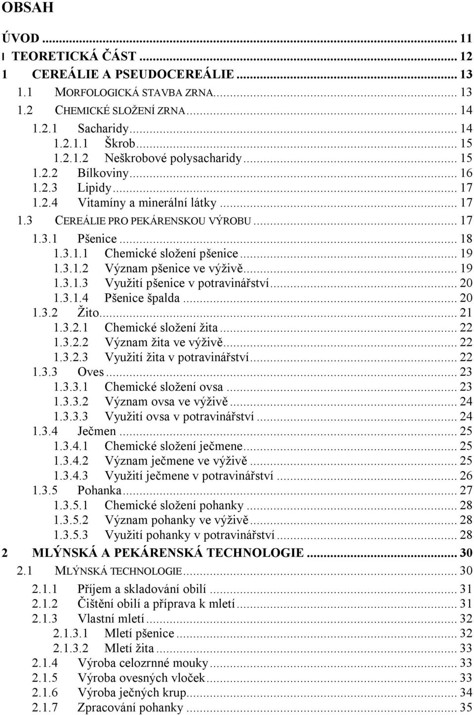 .. 19 1.3.1.3 Využití pšenice v potravinářství... 20 1.3.1.4 Pšenice špalda... 20 1.3.2 Žito... 21 1.3.2.1 Chemické složení žita... 22 1.3.2.2 Význam žita ve výživě... 22 1.3.2.3 Využití žita v potravinářství.