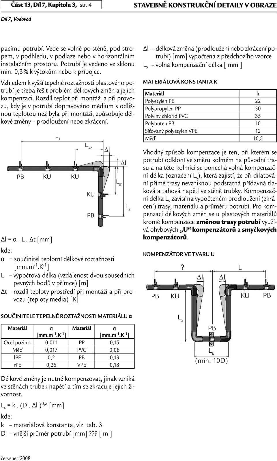 Rozdíl teplot při montáži a při provozu, kdy je v potrubí dopravováno médium s odlišnou teplotou než byla při montáži, způsobuje délkové změny prodloužení nebo zkrácení. Δl = α. L.