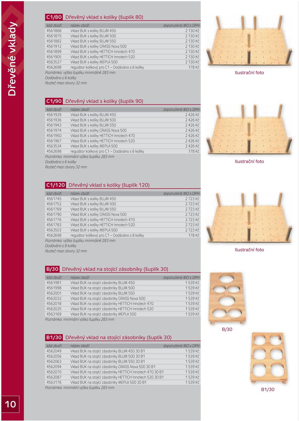 Kč 4562698 regulátor kolíkový pro C1 Dodáváno s 6 kolíky 178 Kč Poznámka: výška šuplíku minimálně 283 mm Dodáváno s 6 kolíky Rozteč mezi otvory 32 mm C1/90 Dřevěný vklad s kolíky (šuplík 90) 4561929