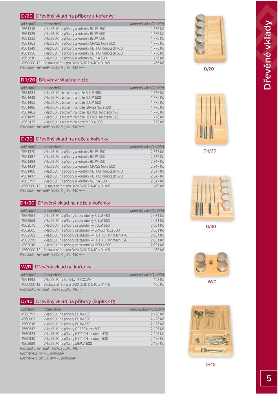 Innotech 520 1 776 Kč 4562810 Vklad BUK na příbory a kořenky MEPLA 500 1 776 Kč 4560000-12 Sestava nářadí pro D/20 D/30 D1/40 a D1/45 466 Kč D1/20 Dřevěný vklad na nože 4561431 Vklad BUK s blokem na