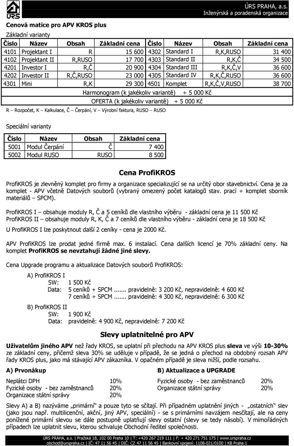 Číslo Název Obsah Základní cena Číslo Název Obsah Základní cena 4101 Projektant I R 15 600 4302 Standard I R,K,RUSO 31 400 4102 Projektant II R,RUSO 17 700 4303 Standard II R,K,Č 34 500 4201 Investor