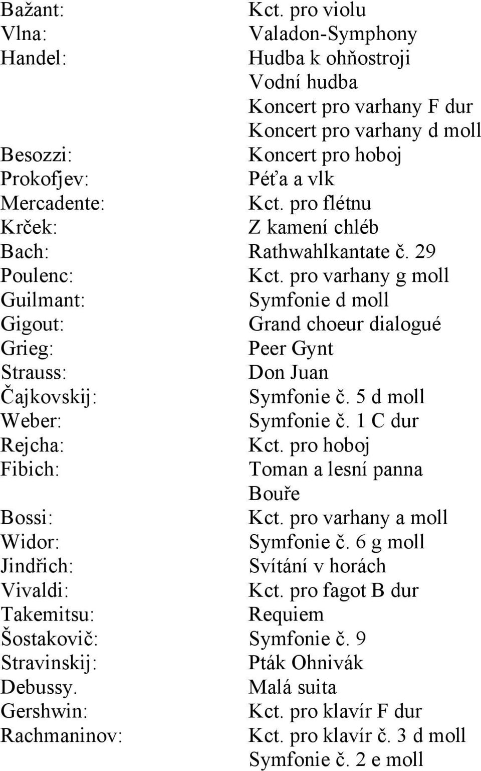 pro flétnu Krček: Z kamení chléb Bach: Rathwahlkantate č. 29 Poulenc: Kct.