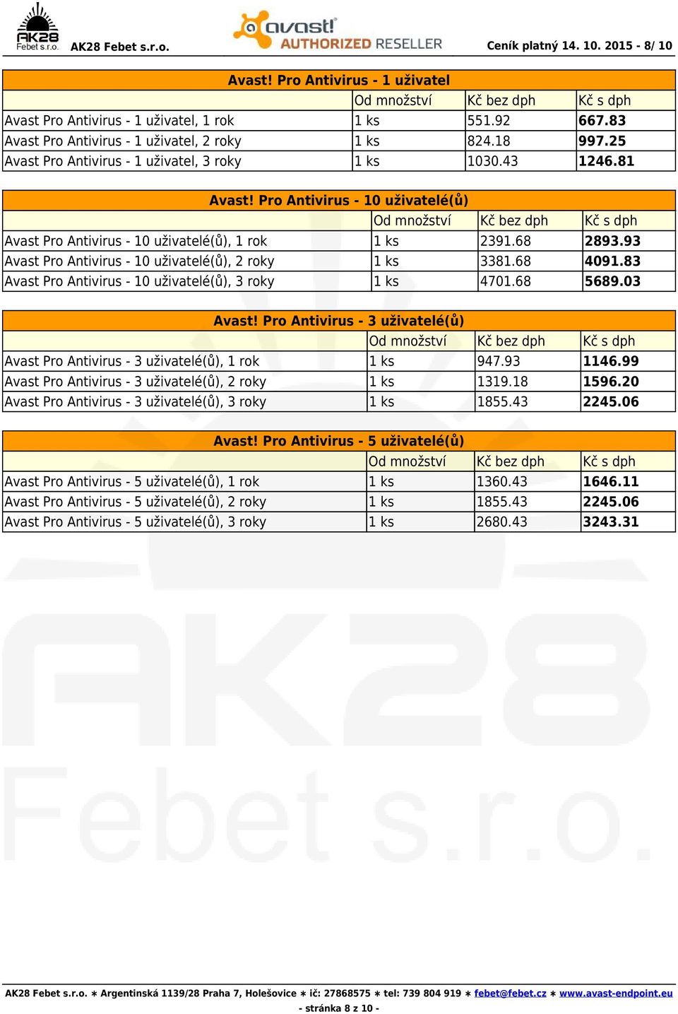 93 Avast Pro Antivirus - 10 uživatelé(ů), 2 roky 1 ks 3381.68 4091.83 Avast Pro Antivirus - 10 uživatelé(ů), 3 roky 1 ks 4701.68 5689.03 Avast!