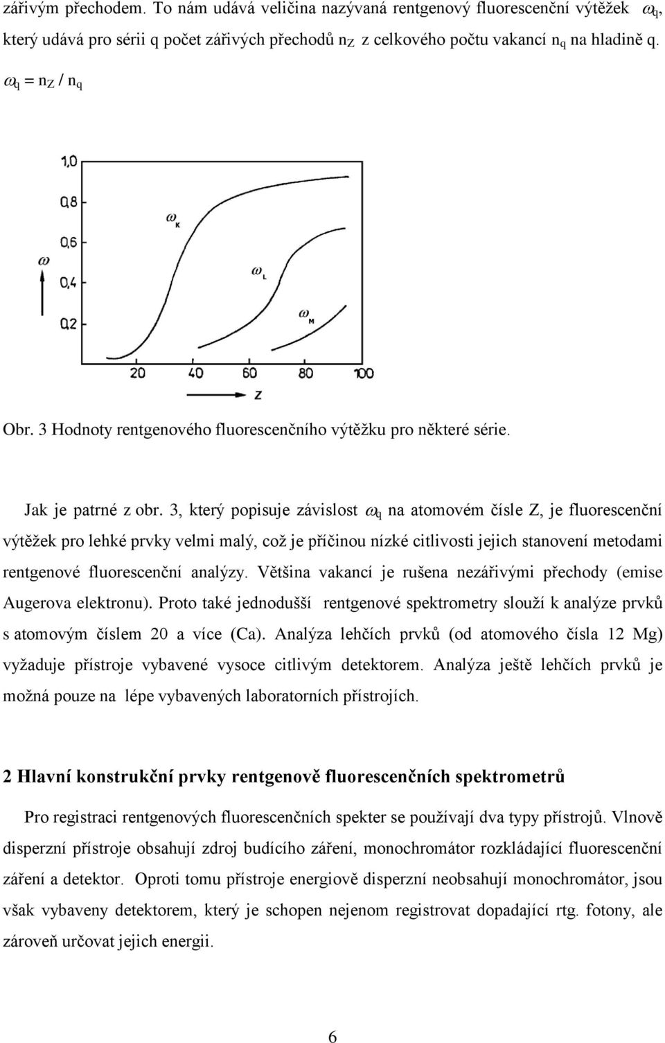 3, který popisuje závislost q na atomovém čísle Z, je fluorescenční výtěžek pro lehké prvky velmi malý, což je příčinou nízké citlivosti jejich stanovení metodami rentgenové fluorescenční analýzy.