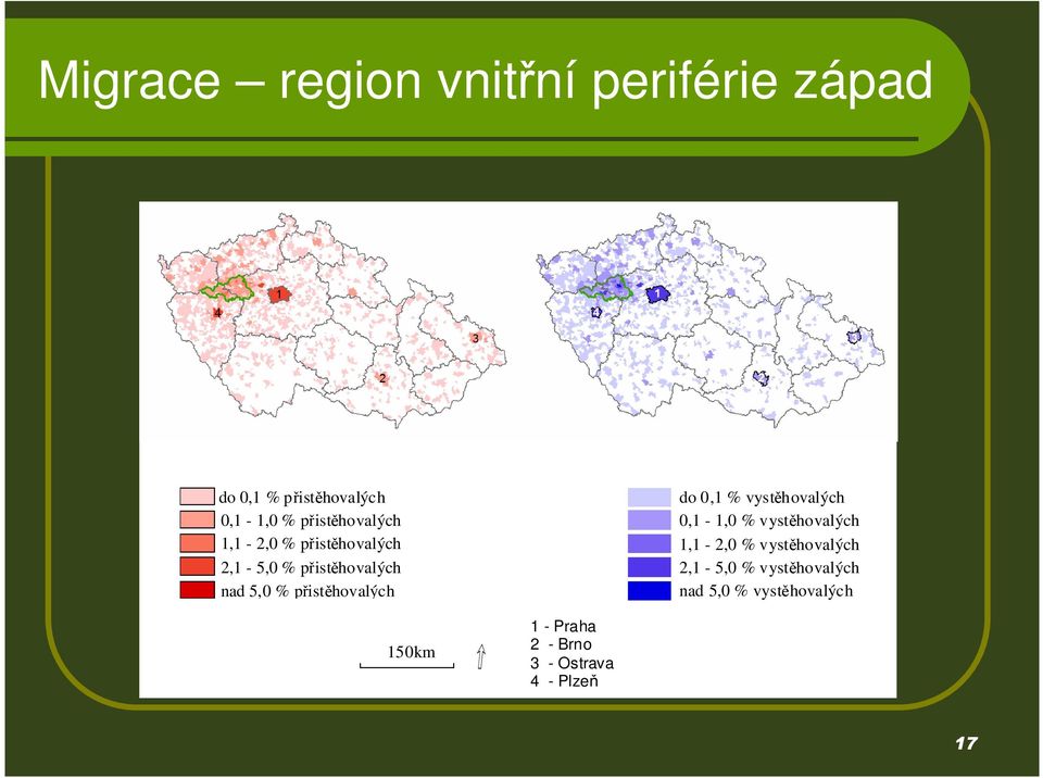 přistěhovalých do 0,1 % vystěhovalých 0,1-1,0 % vystěhovalých 1,1-2,0 %