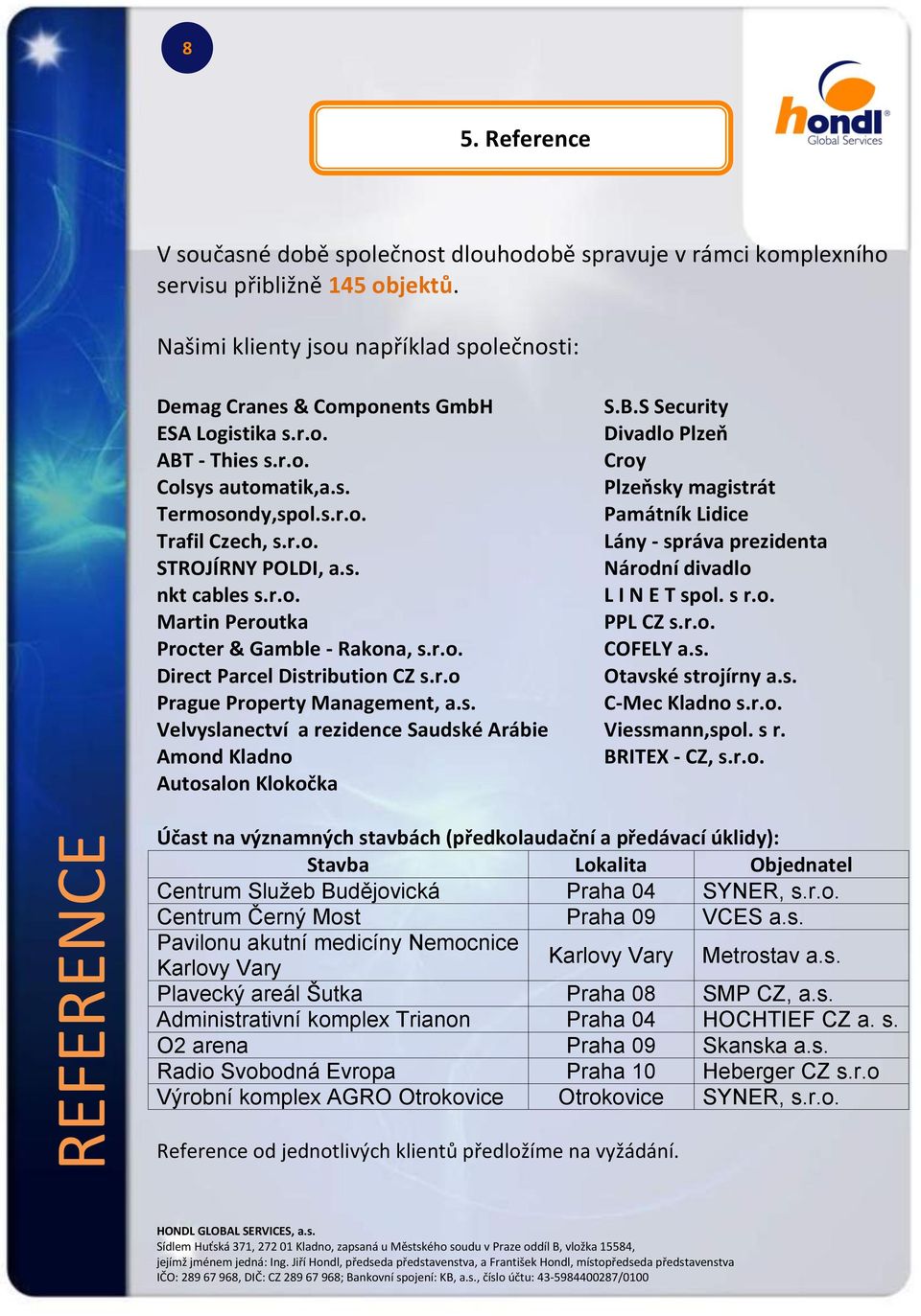s. Národní divadlo nkt cables s.r.o. L I N E T spol. s r.o. Martin Peroutka PPL CZ s.r.o. Procter & Gamble - Rakona, s.r.o. COFELY a.s. Direct Parcel Distribution CZ s.r.o Otavské strojírny a.s. Prague Property Management, a.