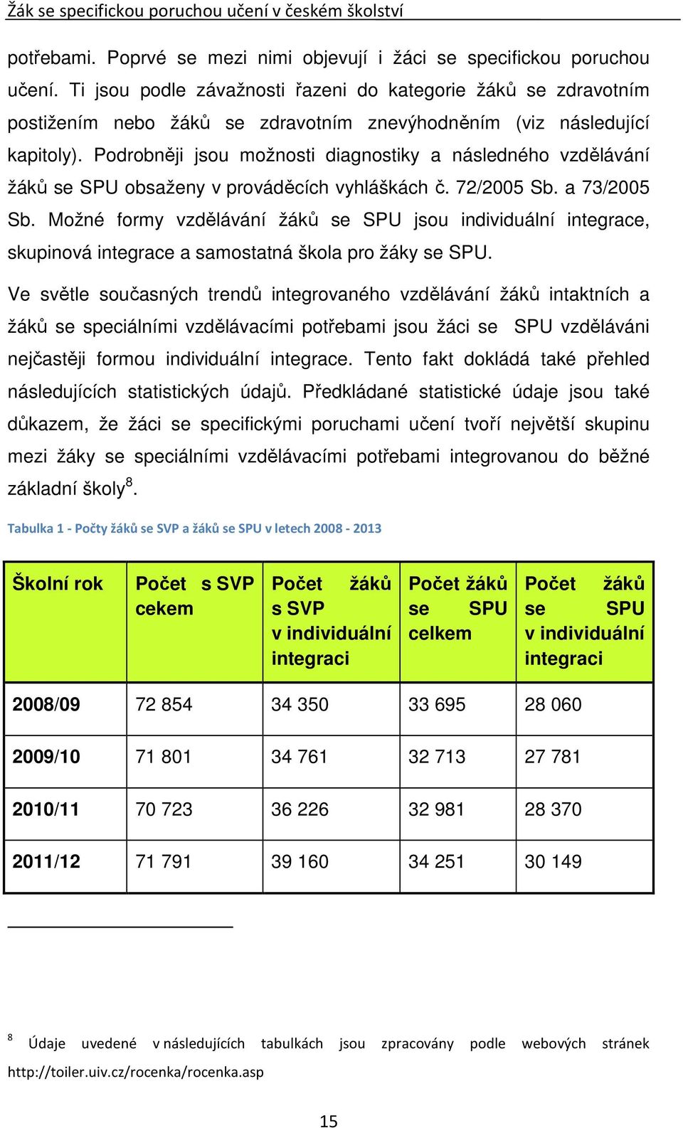 Podrobněji jsou možnosti diagnostiky a následného vzdělávání žáků se SPU obsaženy v prováděcích vyhláškách č. 72/2005 Sb. a 73/2005 Sb.