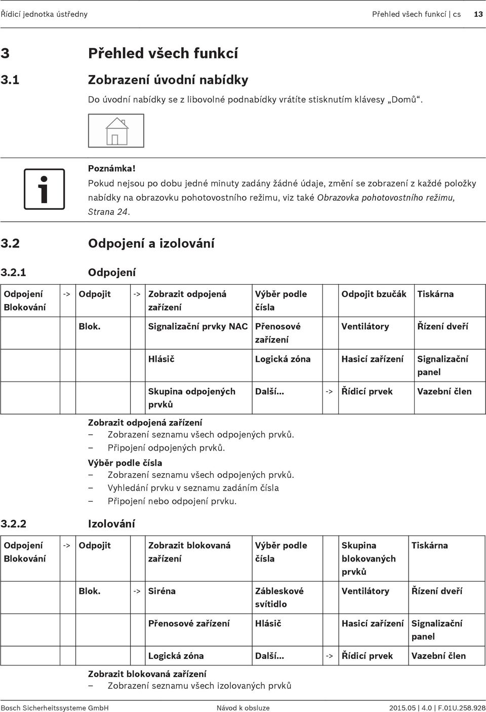 2 Odpojení a izolování 3.2.1 Odpojení Odpojení Blokování -> Odpojit -> Zobrazit odpojená zařízení Výběr podle čísla Odpojit bzučák Tiskárna Blok.