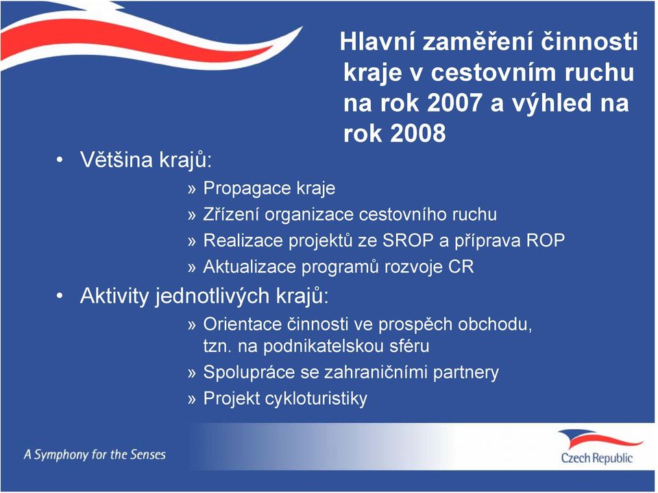 ROP» Aktualizace programů rozvoje CR Aktivity jednotlivých krajů:» Orientace činnosti ve