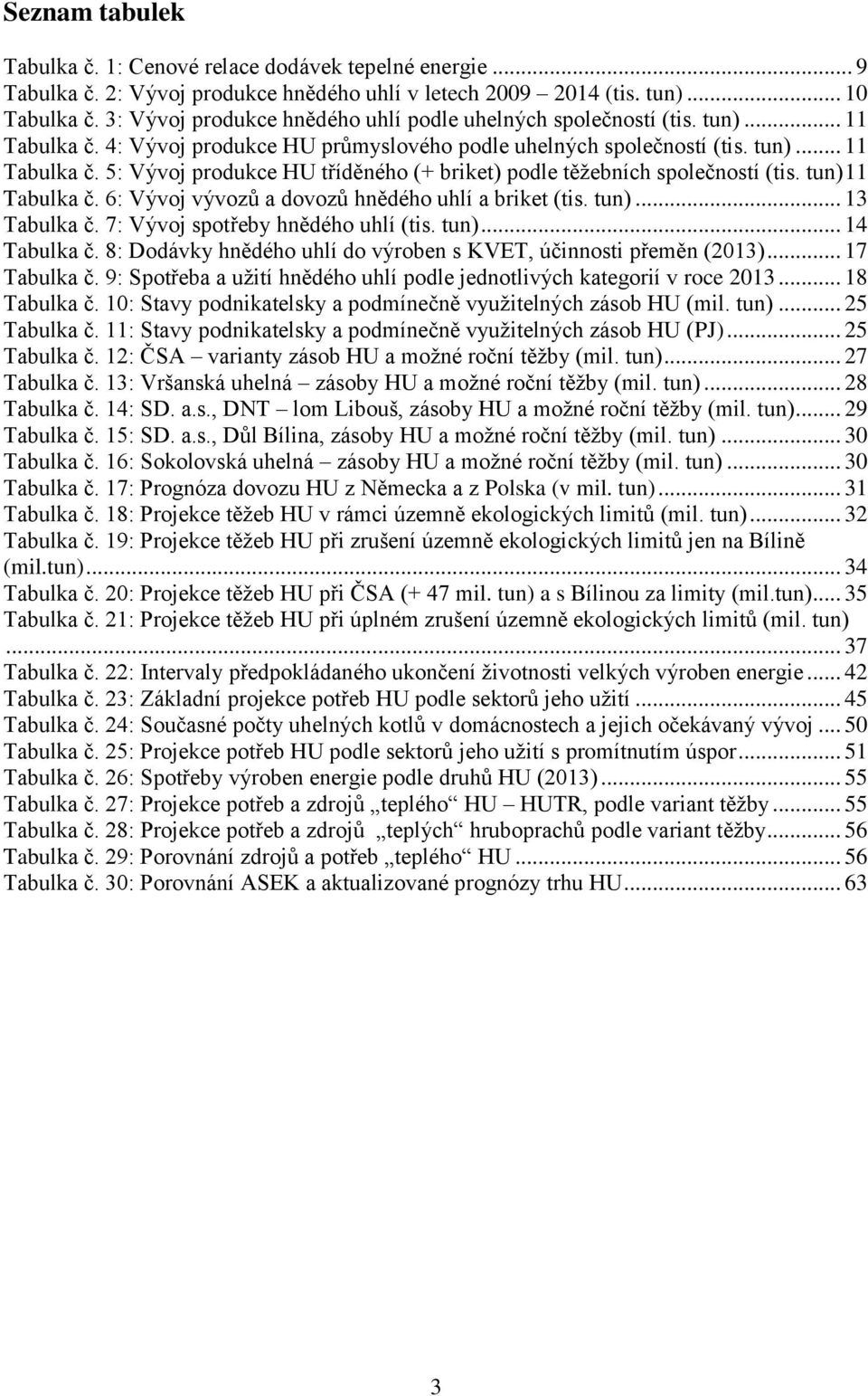 tun) 11 Tabulka č. 6: Vývoj vývozů a dovozů hnědého uhlí a briket (tis. tun)... 13 Tabulka č. 7: Vývoj spotřeby hnědého uhlí (tis. tun)... 14 Tabulka č.