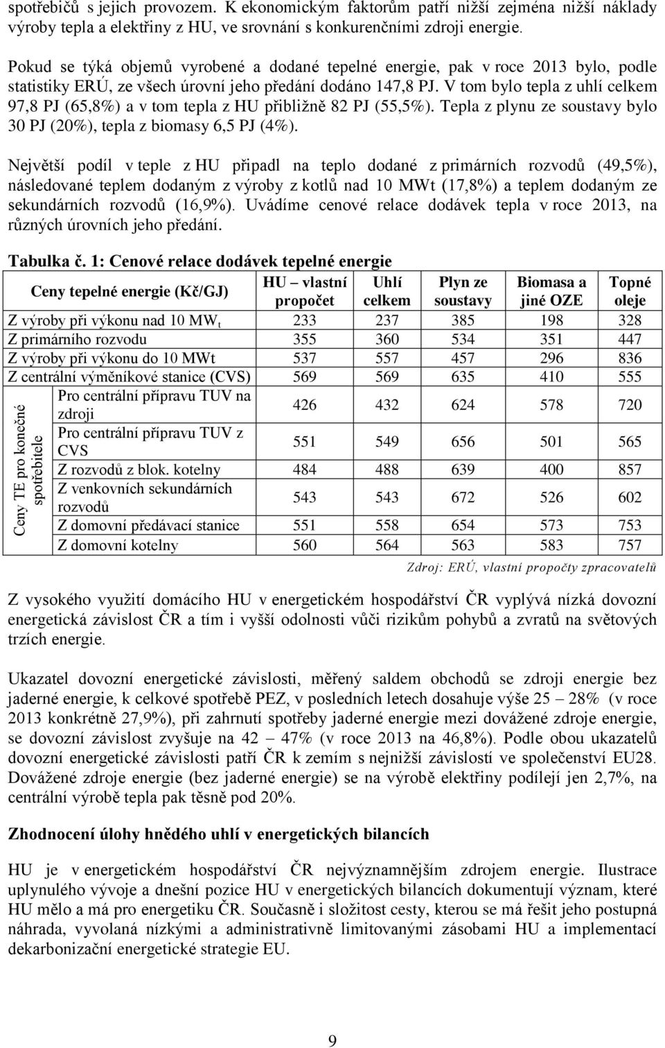 V tom bylo tepla z uhlí celkem 97,8 PJ (65,8%) a v tom tepla z HU přibližně 82 PJ (55,5%). Tepla z plynu ze soustavy bylo 3 PJ (2%), tepla z biomasy 6,5 PJ (4%).