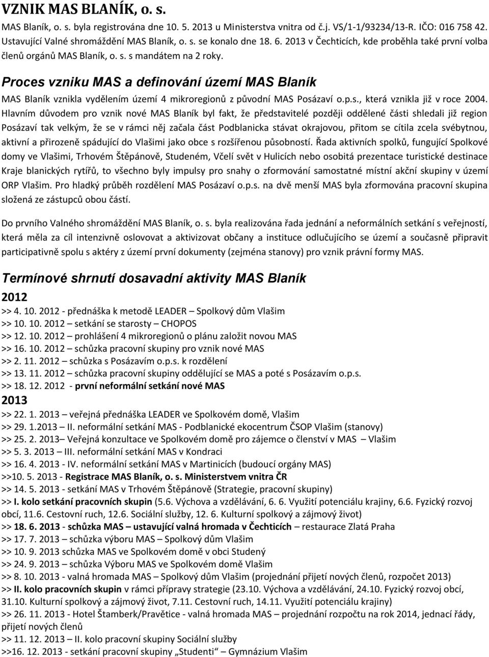 Proces vzniku MAS a definování území MAS Blaník MAS Blaník vznikla vydělením území 4 mikroregionů z původní MAS Posázaví o.p.s., která vznikla již v roce 2004.