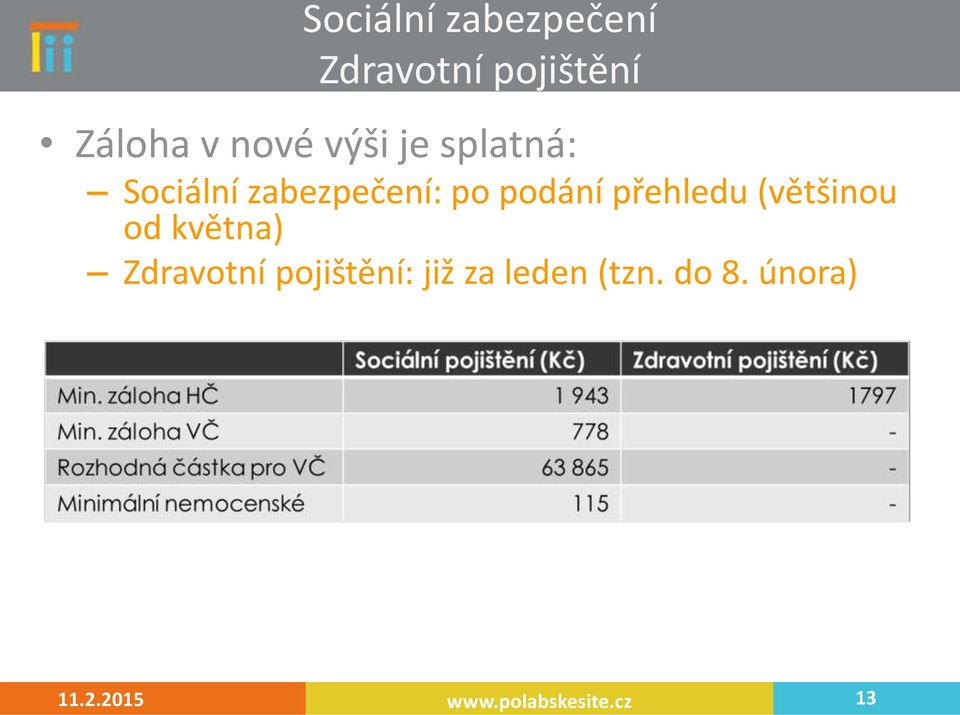 přehledu (většinou od května) Zdravotní pojištění: již