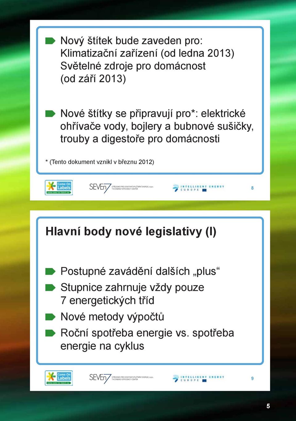 domácnosti * (Tento dokument vznikl v březnu 2012) 8 Hlavní body nové legislativy (I) Postupné zavádění dalších plus