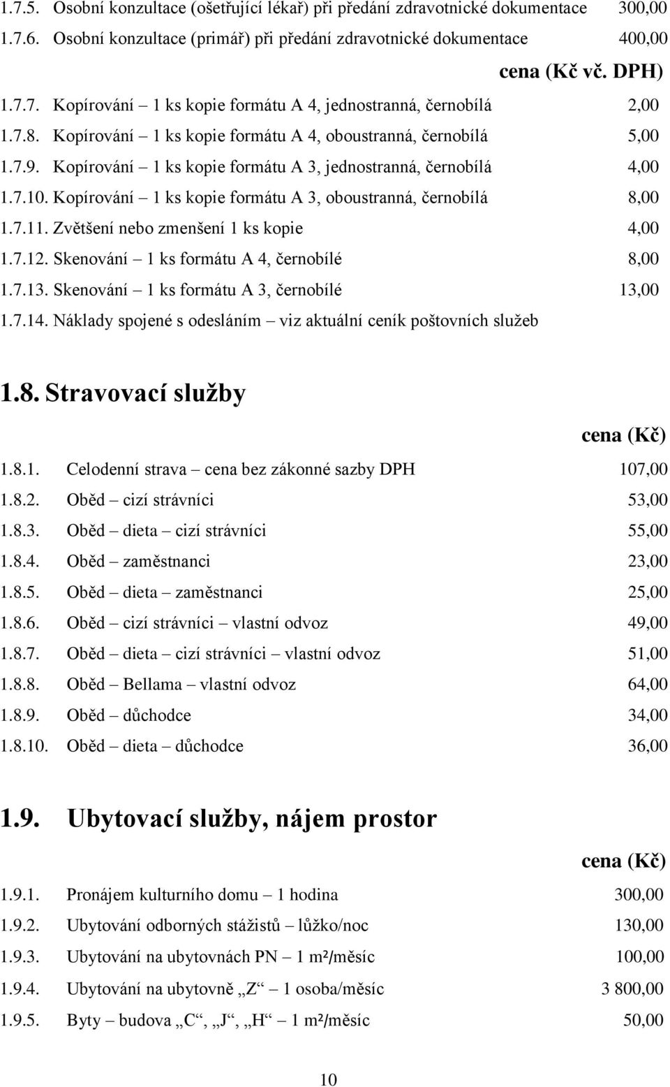 Kopírování 1 ks kopie formátu A 3, oboustranná, černobílá 8,00 1.7.11. Zvětšení nebo zmenšení 1 ks kopie 4,00 1.7.12. Skenování 1 ks formátu A 4, černobílé 8,00 1.7.13.