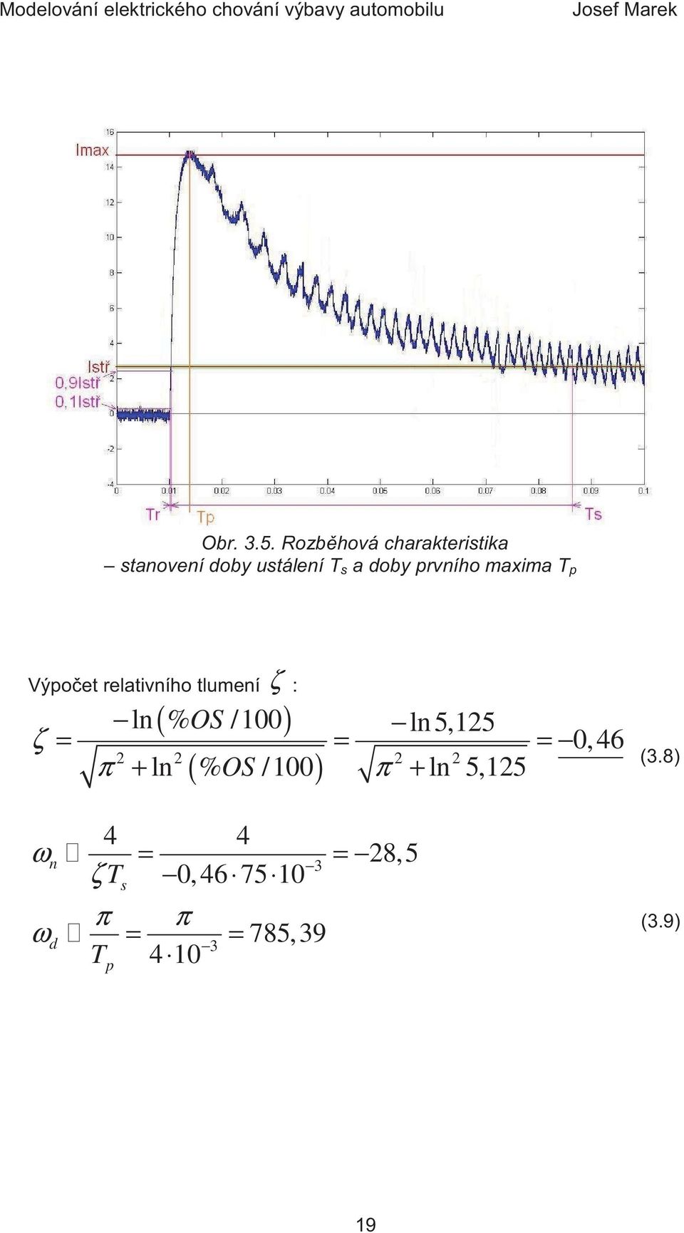 maxima T p Výpo et relativního tlumení ζ : ( OS ) ( OS ) ln % /100 ln