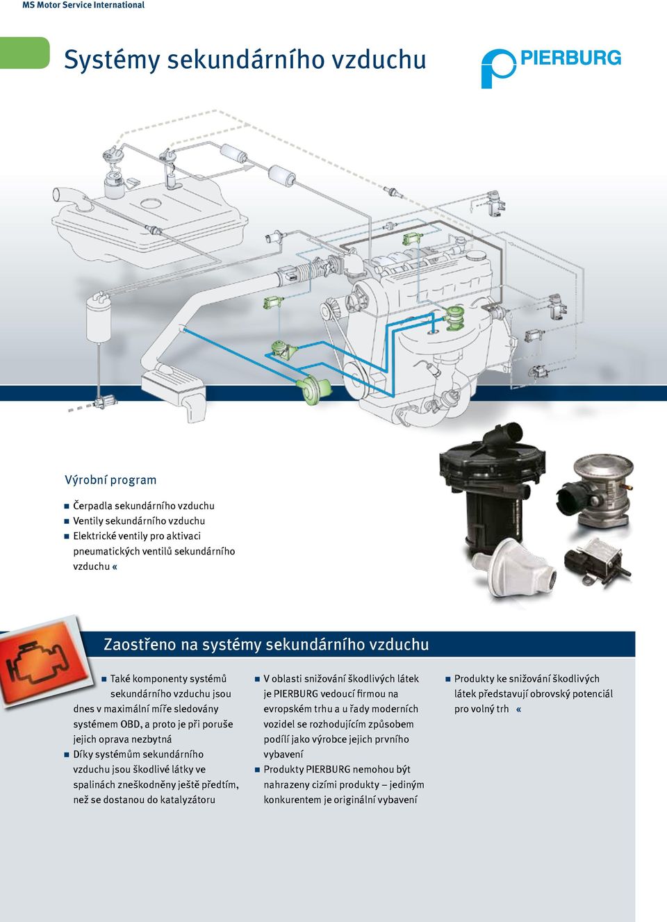 nezbytná Díky systémům sekundárního vzduchu jsou škodlivé látky ve spalinách zneškodněny ještě předtím, než se dostanou do katalyzátoru V oblasti snižování škodlivých látek je PIERBURG vedoucí firmou