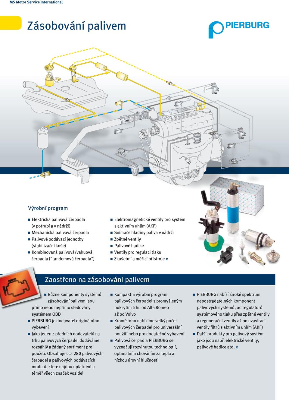 regulaci tlaku Zkušební a měřicí přístroje «Zaostřeno na zásobování palivem Různé komponenty systémů zásobování palivem jsou přímo nebo nepřímo sledovány systémem OBD PIERBURG je dodavatel
