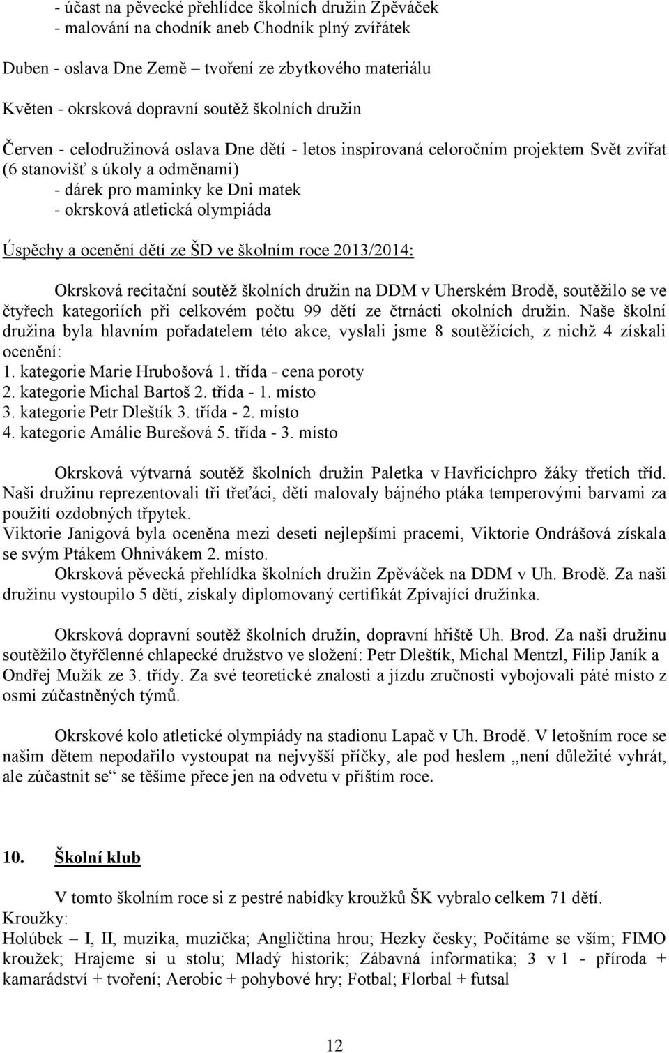 olympiáda Úspěchy a ocenění dětí ze ŠD ve školním roce 2013/2014: Okrsková recitační soutěž školních družin na DDM v Uherském Brodě, soutěžilo se ve čtyřech kategoriích při celkovém počtu 99 dětí ze