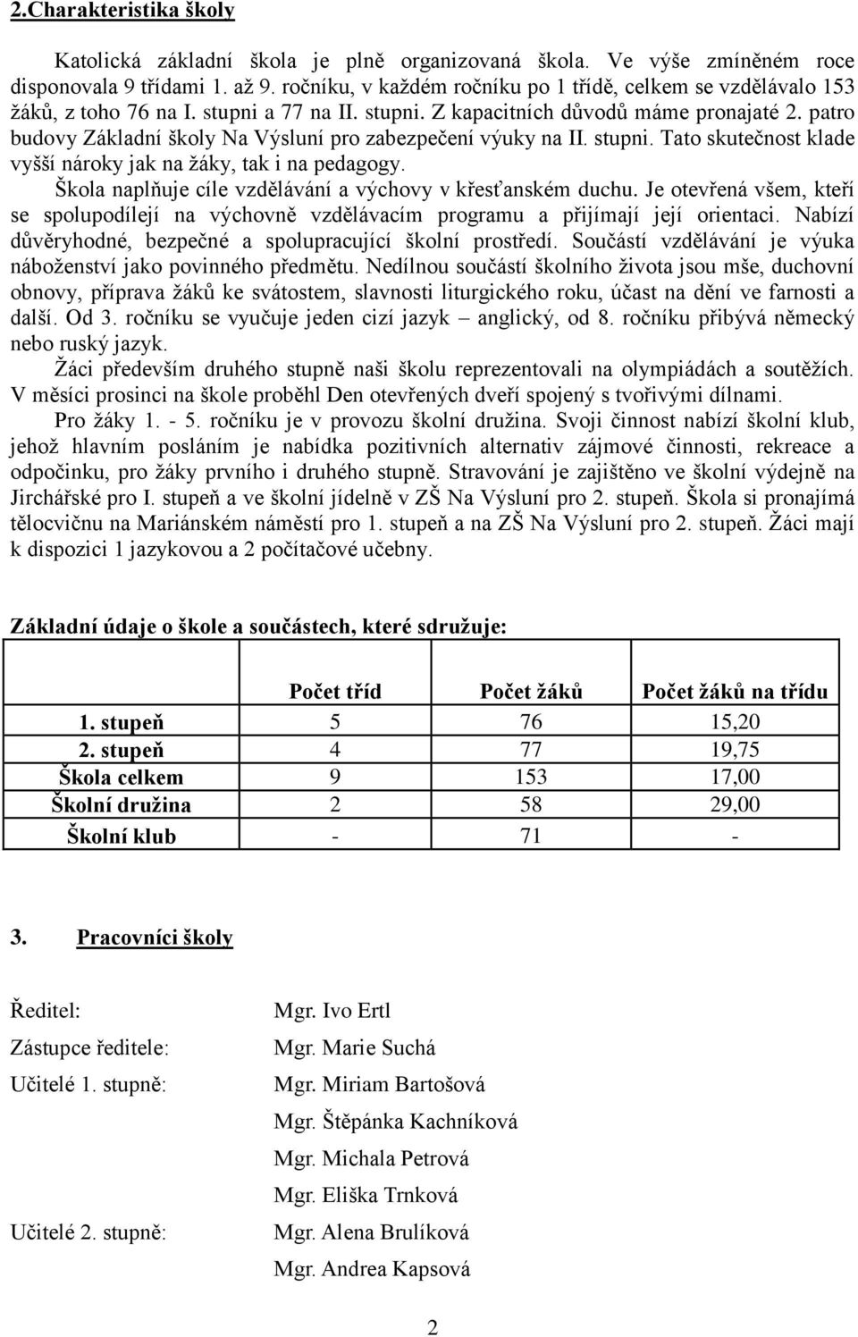 patro budovy Základní školy Na Výsluní pro zabezpečení výuky na II. stupni. Tato skutečnost klade vyšší nároky jak na žáky, tak i na pedagogy.