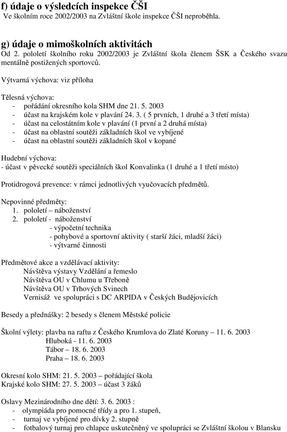 2003 - účast na krajském kole v plavání 24. 3.