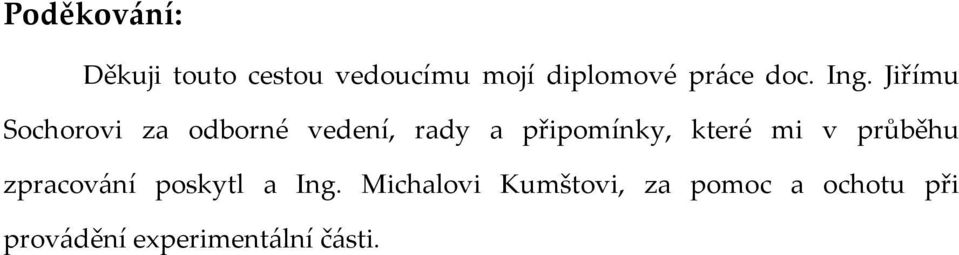 Jiřímu Sochorovi za odborné vedení, rady a připomínky, které