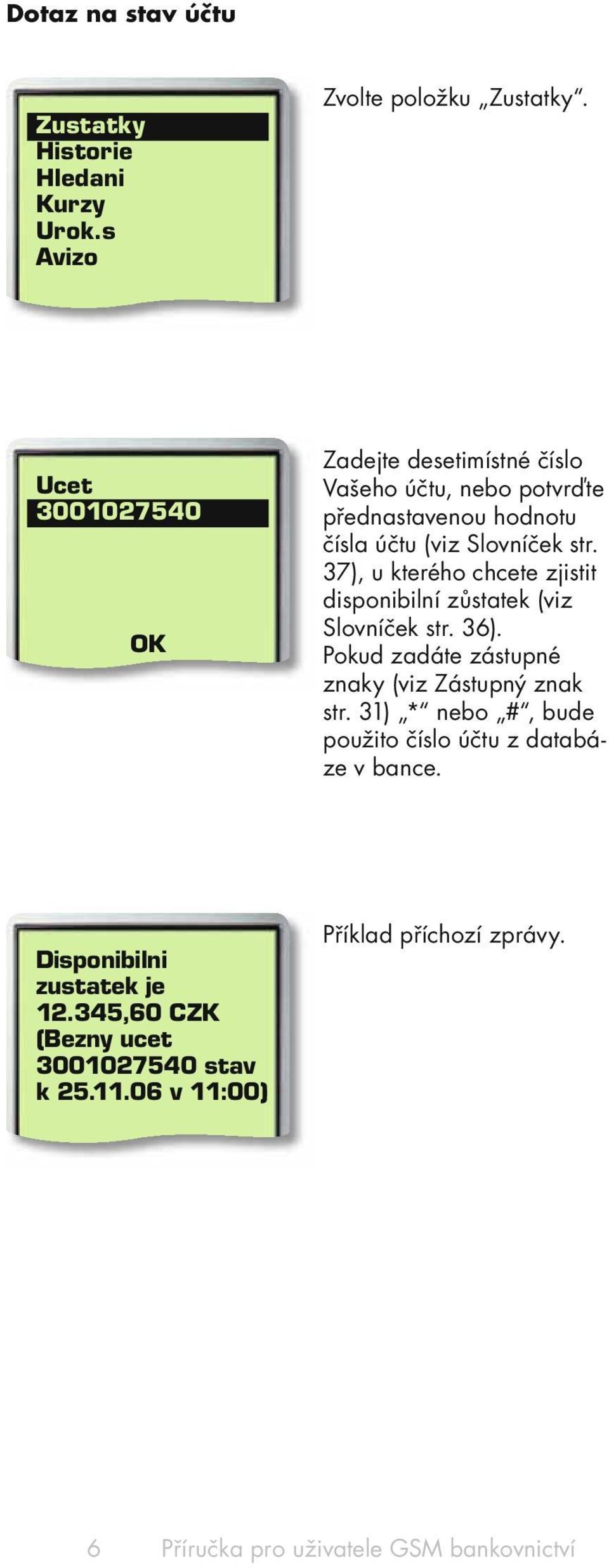 37), u kterého chcete zjistit disponibilní zůstatek (viz Slovníček str. 36). Pokud zadáte zástupné znaky (viz Zástupný znak str.