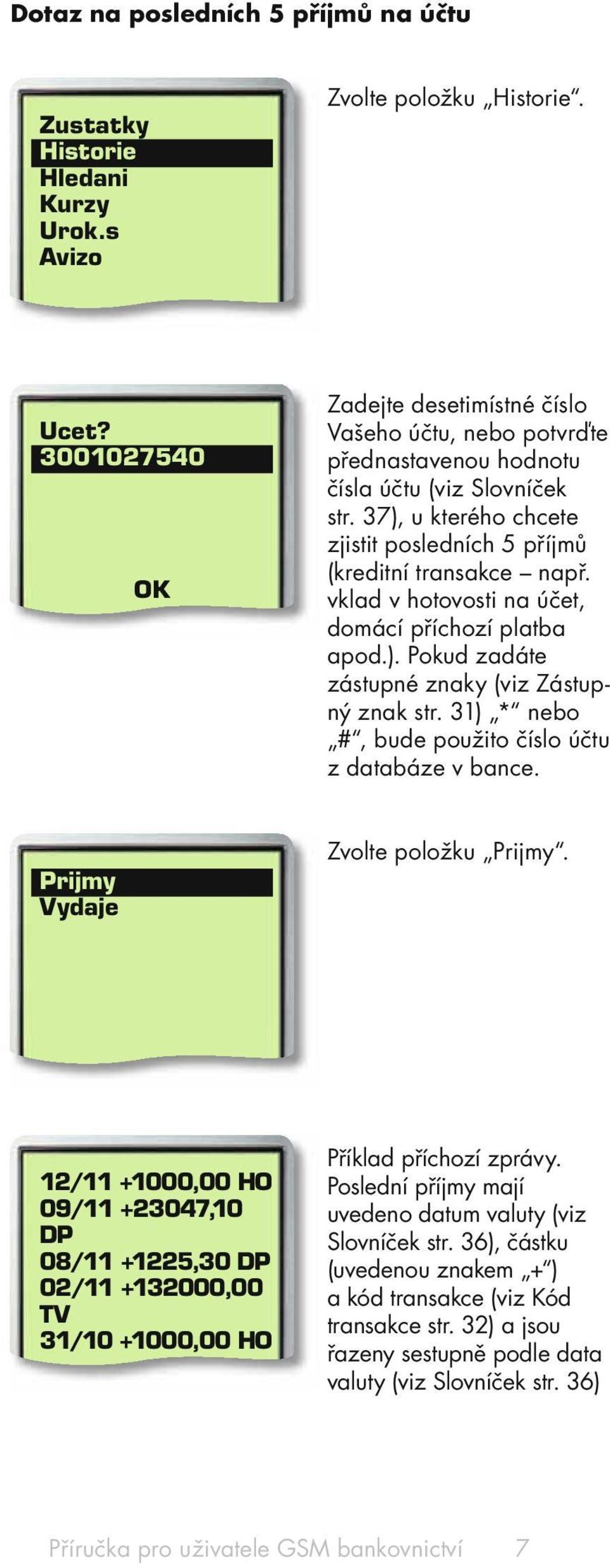 vklad v hotovosti na účet, domácí příchozí platba apod.). Pokud zadáte zástupné znaky (viz Zástupný znak str. 31) * nebo #, bude použito číslo účtu z databáze v bance.