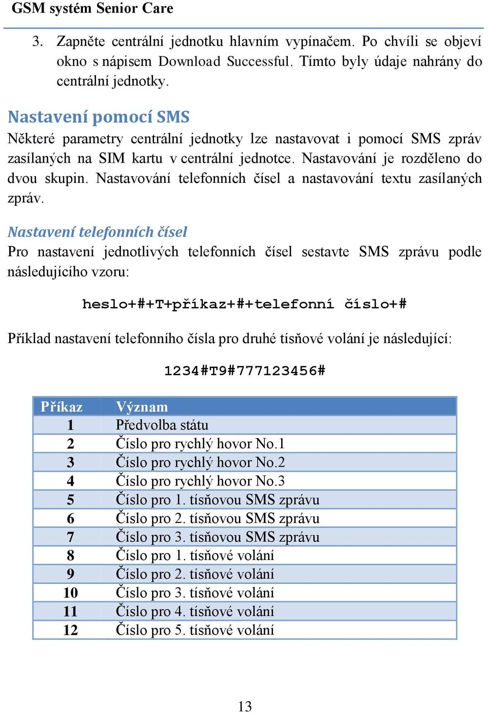 Nastavování telefonních čísel a nastavování textu zasílaných zpráv.