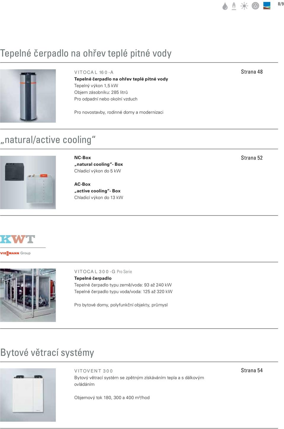 Chladicí výkon do 13 Group VITOCAL 300-G Pro Serie Tepelné čerpadlo Tepelné čerpadlo typu země/voda: 93 až 240 Tepelné čerpadlo typu voda/voda: 125 až 320 Pro bytové domy,