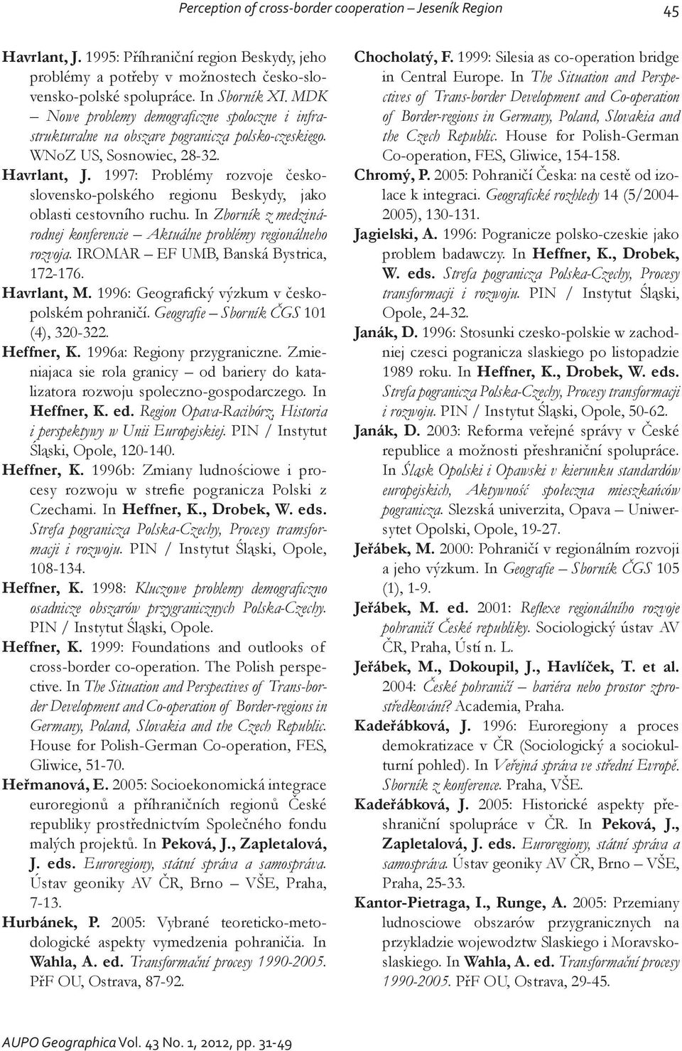 1997: Problémy rozvoje československo-polského regionu Beskydy, jako oblasti cestovního ruchu. In Zborník z medzinárodnej konferencie Aktuálne problémy regionálneho rozvoja.