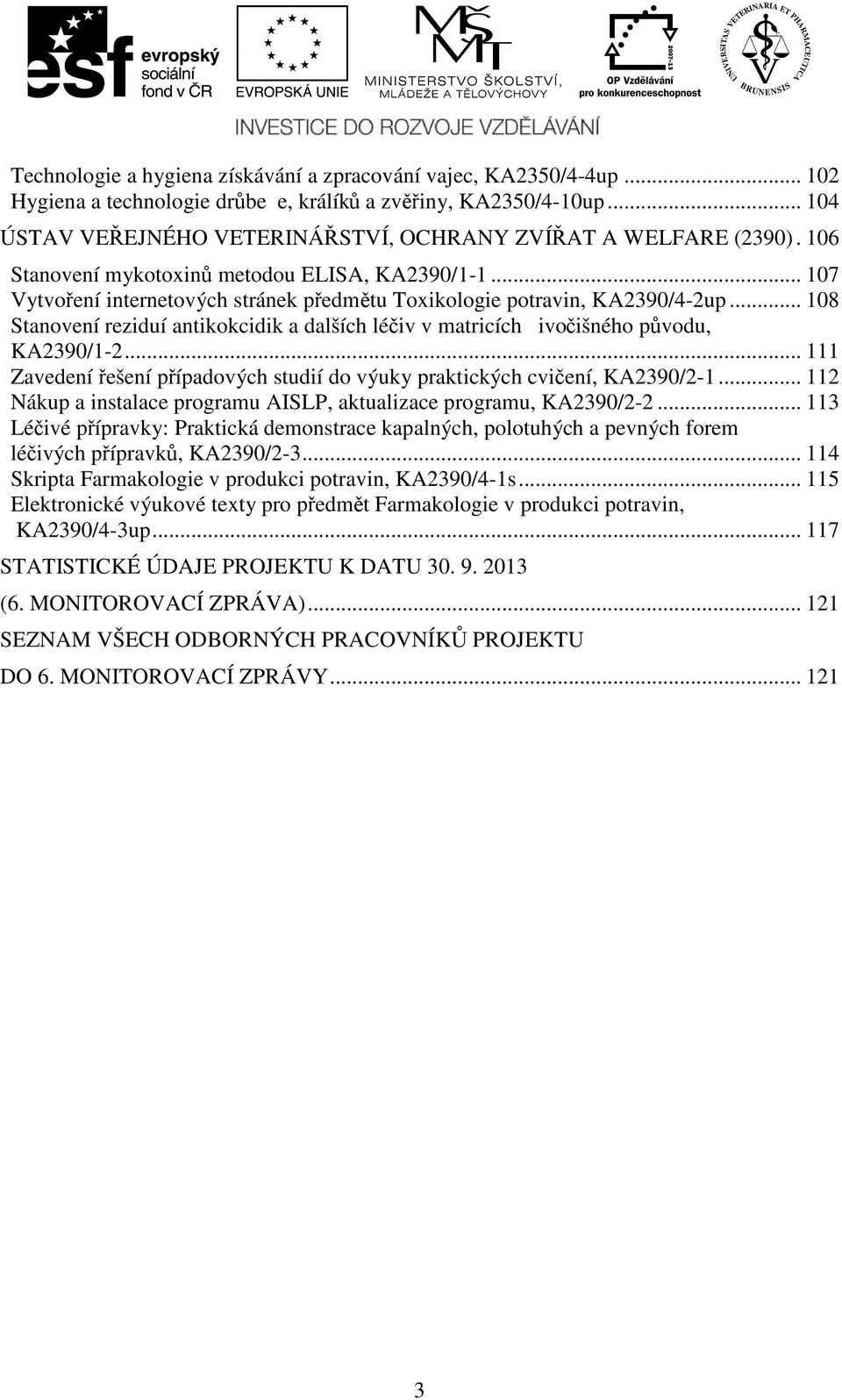 .. 107 Vytvoření internetových stránek předmětu Toxikologie potravin, KA2390/4-2up... 108 Stanovení reziduí antikokcidik a dalších léčiv v matricích ivočišného původu, KA2390/1-2.