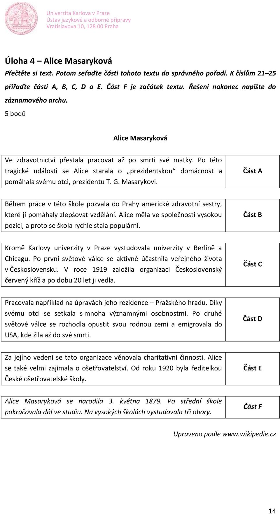 Po této tragické události se Alice starala o prezidentskou domácnost a pomáhala svému otci, prezidentu T. G. Masarykovi.