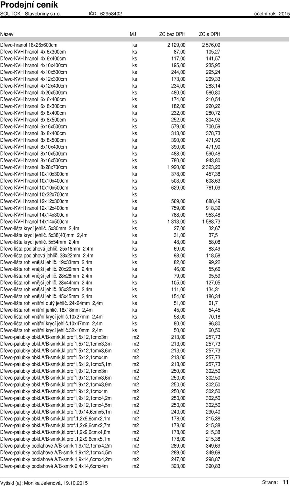 174,00 210,54 Dřevo-KVH hranol 6x 8x300cm ks 182,00 220,22 Dřevo-KVH hranol 6x 8x400cm ks 232,00 280,72 Dřevo-KVH hranol 6x 8x500cm ks 252,00 304,92 Dřevo-KVH hranol 6x16x500cm ks 579,00 700,59