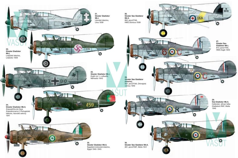 peruť FAA, Orknejské ostrovy 1940 24. Gloster Gladiator Mk.II, Esquadrilha de Caça Expedicionaria 2, Portugalské letectvo, Azorské ostrovy 1941 29. Sea Gladiator Mk.