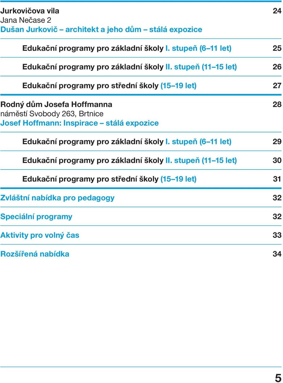 stupeň (11 15 let) 26 Edukační programy pro střední školy (15 19 let) 27 Rodný dům Josefa Hoffmanna náměstí Svobody 263, Brtnice Josef Hoffmann: Inspirace