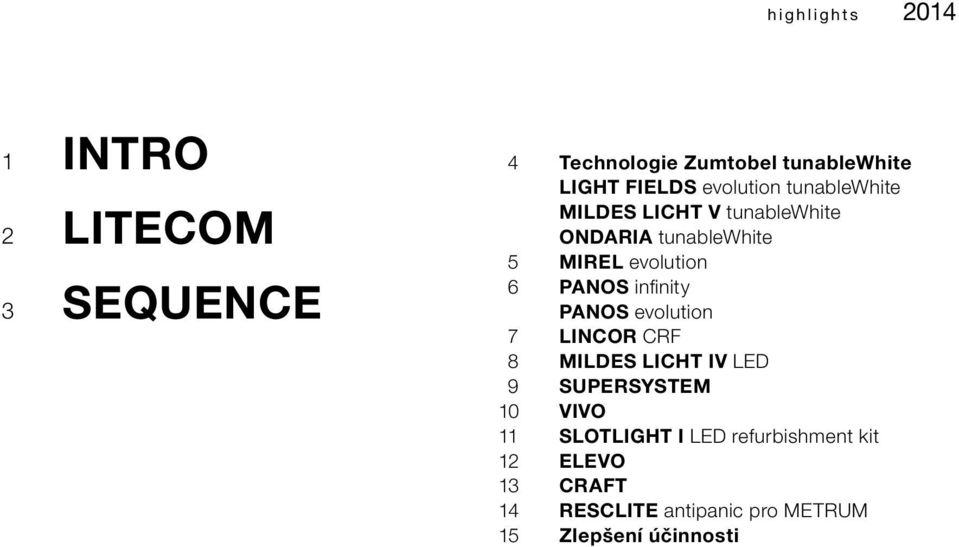 PANOS infinity PANOS evolution 7 LINCOR CRF 8 MILDES LICHT IV LED 9 SUPERSYSTEM 10 VIVO 11