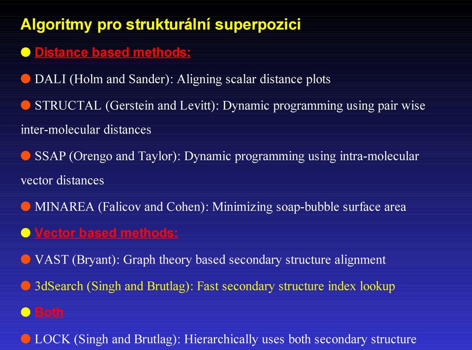 distances MINAREA (Falicov and Cohen): Minimizing soap-bubble surface area Vector based methods: VAST (Bryant): Graph theory based secondary