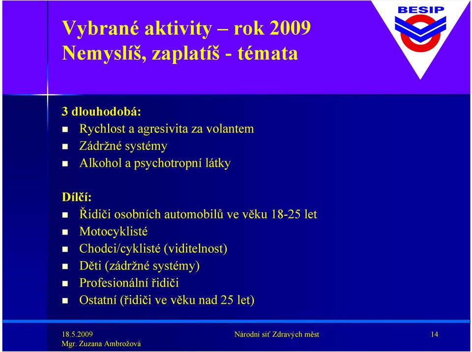 Řidiči osobních automobilů ve věku 18-25 let Motocyklisté Chodci/cyklisté