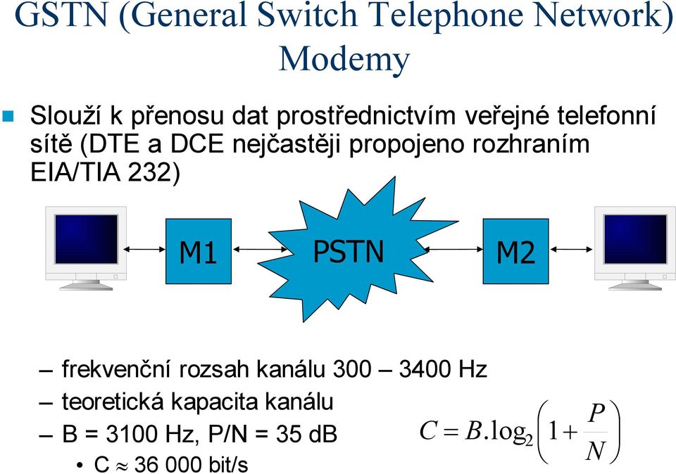 rozhraním EIA/TIA 232) M1 PSTN M2 frekvenční rozsah kanálu 300 3400 Hz