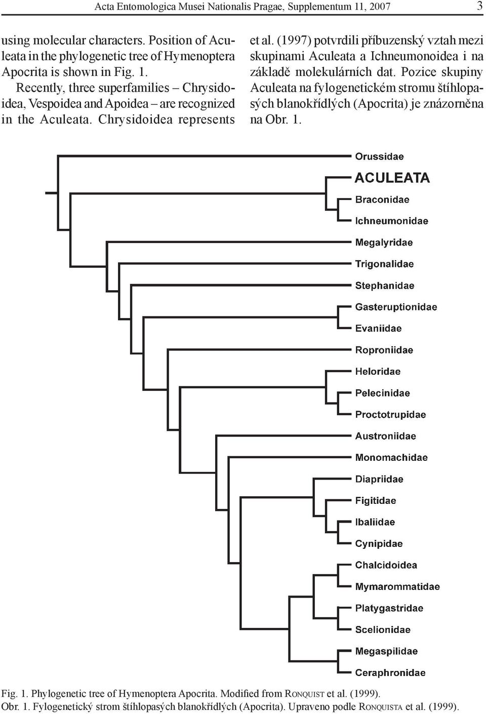 (1997) potvrdili příbuzenský vztah mezi skupinami Aculeata a Ichneumonoidea i na základě molekulárních dat.