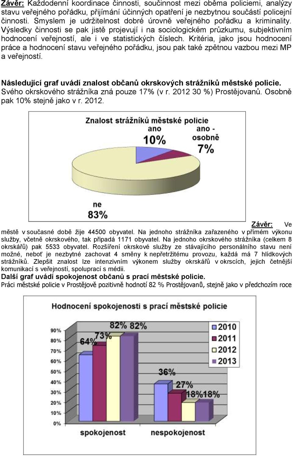 Výsledky činnosti se pak jistě projevují i na sociologickém průzkumu, subjektivním hodnocení veřejností, ale i ve statistických číslech.