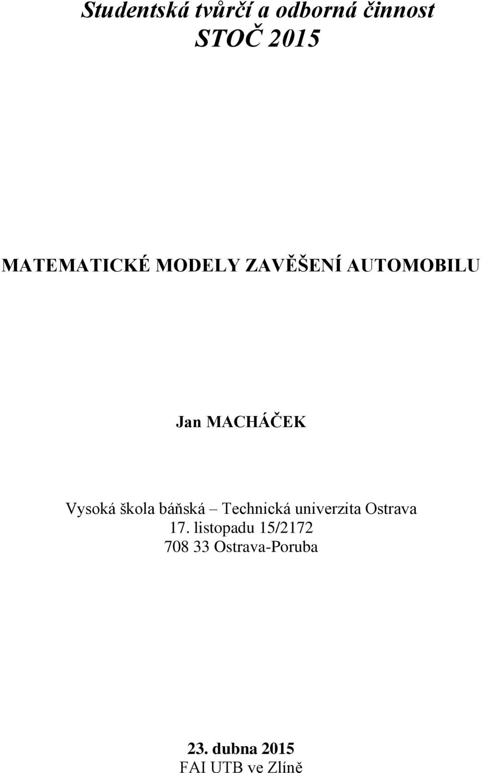 Vysoká škola báňská Technická niverzita Ostrava 17.